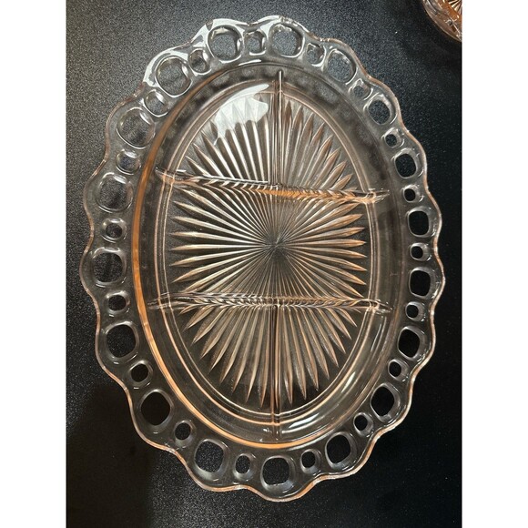 Pink Depression Glass Old Colony Lace Edge Bowl & Divided Plate Set - Picture 8 of 9